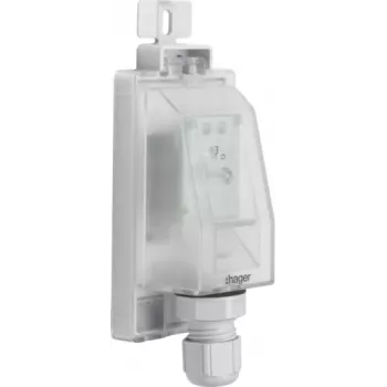 Senzor de lumină externă Hager EEN003 pentru comutator crepuscular, montaj aparent, IP55, cablu de 1,5 m, gri