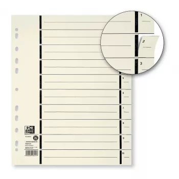 Separatoare de index ELBA cu perforație, DIN A4 extra lat, carton kraft 230 g/m², imprimare cu linii negre 1-10 (06457)