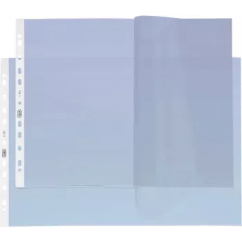 Folie de documente perforată ELBA DIN A3 format orizontal, PP 0,09 mm, granulată, deschisă sus, perforare Euro, sigură pentru documente, antireflex (71300)