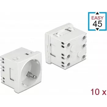 Priză Type F Delock Easy 45 cu obturator, alb RAL 9003, 16 A, 250 V, pachet de 10 81324