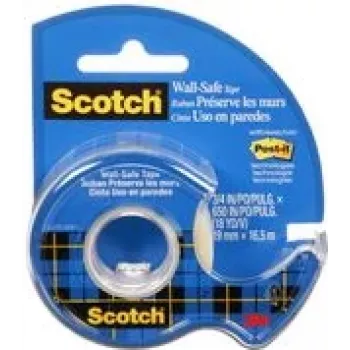 Bandă adezivă 3M Scotch Wall-Safe cu distribuitor manual, 19mm x 16,5m, transparentă, detașabilă fără reziduuri 183-EFDG