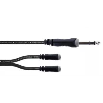 Cablu adaptor Y audio Cordial 14886 jack stereo 6,3 mm tată la 2x mufe jack stereo 3,5 mm 0,3 m cablu dublu PVC negru