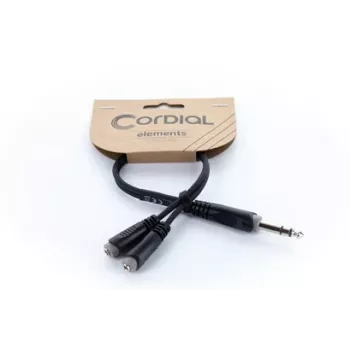 Cablu adaptor Y audio Cordial 14886 jack stereo 6,3 mm tată la 2x mufe jack stereo 3,5 mm 0,3 m cablu dublu PVC negru