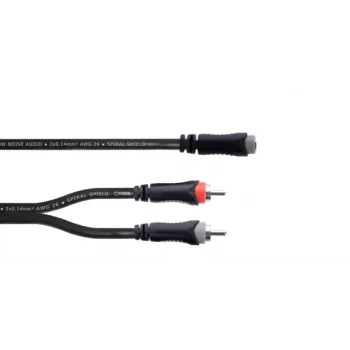 Cablu adaptor Y audio Cordial 14889 mufă jack stereo 3,5 mm la 2x mufă RCA 0,3 m cablu dublu PVC negru
