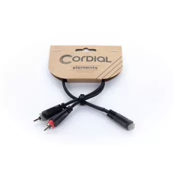 Cablu adaptor Y audio Cordial 14889 mufă jack stereo 3,5 mm la 2x mufă RCA 0,3 m cablu dublu PVC negru