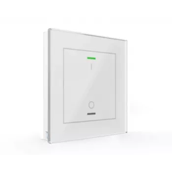 Buton tactil din sticlă MDT BE-GTL1TW.B1 Glass Push-Button Sensor II Light, 1 canal, LED de stare RGBW, senzor de temperatură, alb