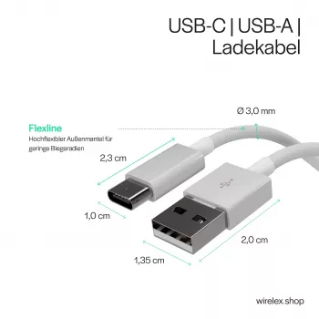 Cablu de încărcare și sincronizare Flexline USB-A la USB-C, 2.0, ABS, alb, 0,5 m (FL31-13040)