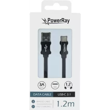 Cablu de date și încărcare PowerRay USB-C la USB-A, 1,2 m, textil negru PR-DCUC120TBK