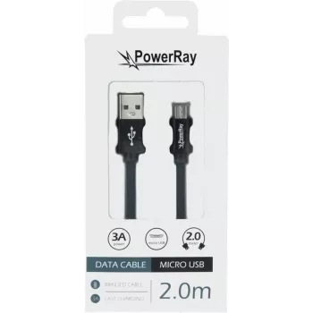 Cablu de date PowerRay USB la Micro USB 2,0 m împletit negru PR-DCUM200TBK