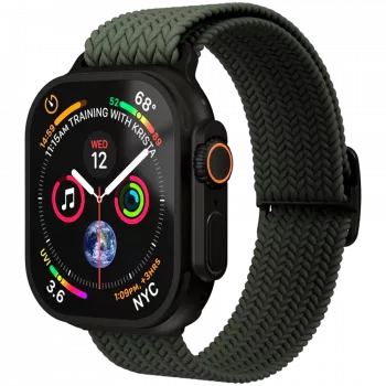 Curea țesută VONMÄHLEN pentru Apple Watch 44/45/46/49 mm, Olive Black