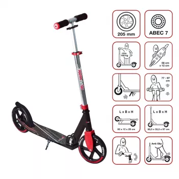 Trotinetă MUUWMI AU 565 din aluminiu, roșu, roți de 205 mm