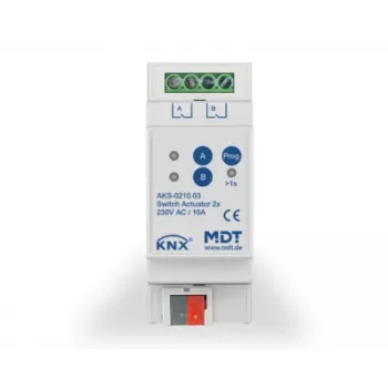 Actor de comutare KNX MDT cu 2 funcții, 2TE REG, 10A, 230V AC AKS-0210.03