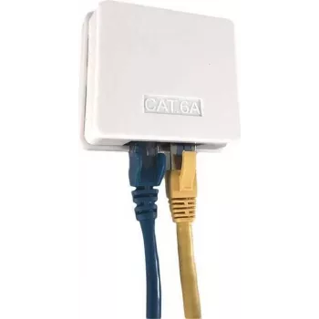 Priză de rețea de suprafață IT-BUDGET Cat.6A UTP, 2 x RJ45, alb pur, intrare cablu orizontală, PoE+ 90ITBDDAPE