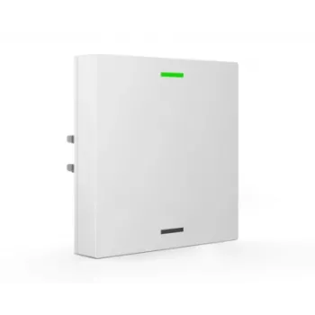 Buton de sticlă KNX MDT BE-TAL63T1.01 cu 1 canal, cu LED de stare RGB-W, senzori de temperatură și luminozitate, Studio White Glossy Neutral