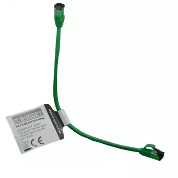 Cablu patch slim IT-BUDGET Cat.8.1, S/FTP, 40 Gbps, 2000 MHz, verde, 0,15 m 90ITBSLIM81PK015GR