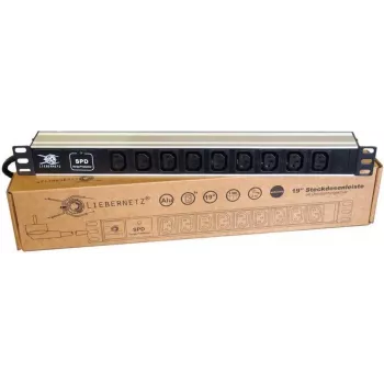 PDU rackmount 19 inch 1U Liebernetz, 9 prize C13, protecție la supratensiune, aluminiu, negru/argintiu (90LNSDL199KKSP)