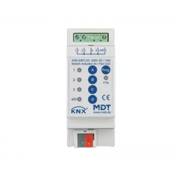 Actuator fancoil KNX MDT AKK-04FC.03, 4 ieșiri de comutare, 16A, 230VAC, 2 TE, 70µF, 10 EVG