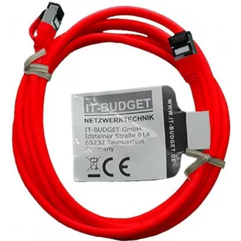 Cablu patch IT-BUDGET cupru masiv Premium - Slim AWG 28 - Cat.8.1 - 2000 MHz - fără halogen - PoE+ - 40Gbit - roșu - 3 m (90ITBSLIM81PK3R)
