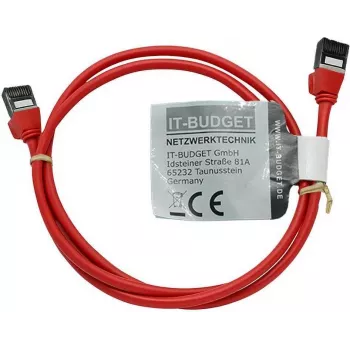 Cablu patch Ethernet slim Cat.8.1 IT-BUDGET, S/FTP, 40 Gbps, 2000 MHz, LSZH, PoE+, roșu, 1 m 90ITBSLIM81PK1R