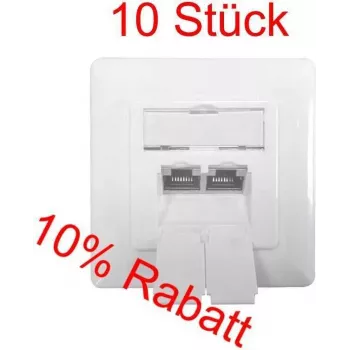 IT-BUDGET SPAR-PACK: 10 x priză de date Cat.6A, 2 x porturi RJ45, ecranată, intrare cablu orizontală, compatibilă PoE+, alb (ZAA90ITBDDSW)