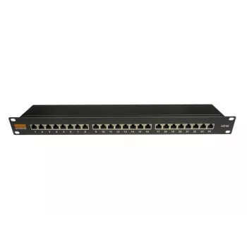 Patch panel IT-BUDGET 19 inch Cat.6A ecranat cu 24 porturi, format scurt, compatibil PoE+, 1U, negru 90ITBPP6A1S