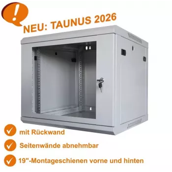 Dulap de rețea IT-BUDGET 19 inch TAUNUS - 12U, adâncime 450 mm, ușă din sticlă cu încuietoare, gri deschis (90ITB191245GG)