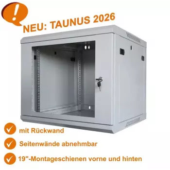 Dulap de rețea IT-BUDGET 19 inch TAUNUS - 12U, adâncime 450 mm, ușă din sticlă cu încuietoare, gri deschis (90ITB191245GG)