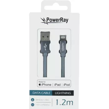 Cablu PowerRay USB la Lightning MFi textil 1,2 m gri PR-DCUL120TGY