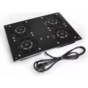 Unitate de ventilatoare IT-BUDGET pentru dulapuri pe podea SRK - 4 ventilatoare active - debit de aer 640 m³/h - termostat - întrerupător - negru (90ITB19SRKFAN4S)