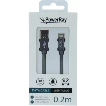 Cablu de date PowerRay USB la Lightning 0,2 m textil gri PR-DCUL020TGY