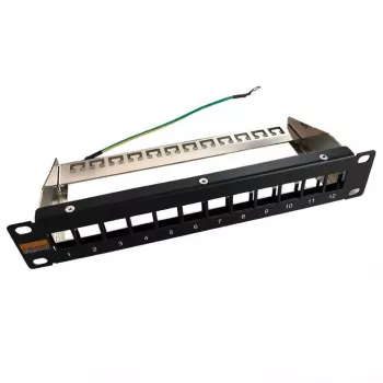 Patch panel gol 10 inch IT-BUDGET pentru module keystone - 12 porturi - ecranat - 1U - neechipat - negru (90ITB10MT12PS)
