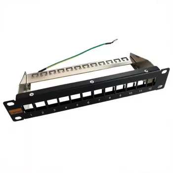 Patch panel gol 10 inch IT-BUDGET pentru module keystone - 12 porturi - ecranat - 1U - neechipat - negru (90ITB10MT12PS)