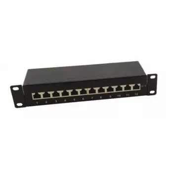 Patch panel 10 inch IT-BUDGET - ecranat - Cat.6A - 500MHz - 12 porturi RJ45 - compatibil PoE+ - 1U - negru (90ITB10PP6AS)