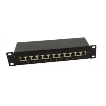 Patch panel 10 inch IT-BUDGET - ecranat - Cat.6A - 500MHz - 12 porturi RJ45 - compatibil PoE+ - 1U - negru (90ITB10PP6AS)