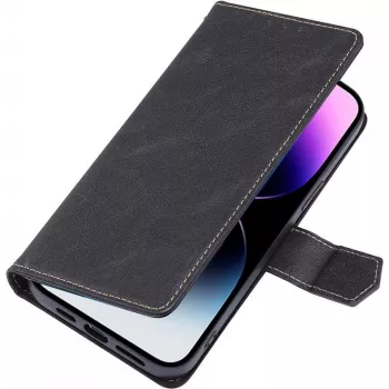 Husă portofel BookCase Premium CYOO pentru iPhone 14 Pro, neagră CY122793