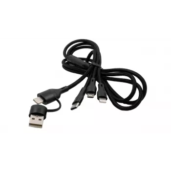 Cablu multifuncțional de încărcare și date EXSYS EX-K1404 2 în 1 la 3 în 1 USB-C/A la USB-C/Micro B/Lightning, împletit din nailon, 1,2 m, negru