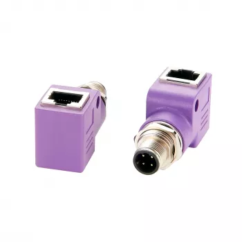 Adaptor Ethernet industrial EXSYS EX-49522 M12 D-Code cu 4 pini tată la RJ45 mamă, în unghi 90°
