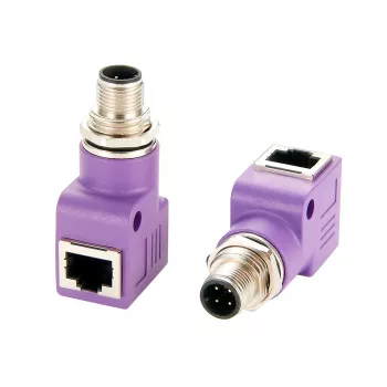 Adaptor Ethernet industrial EXSYS EX-49522 M12 D-Code cu 4 pini tată la RJ45 mamă, în unghi 90°