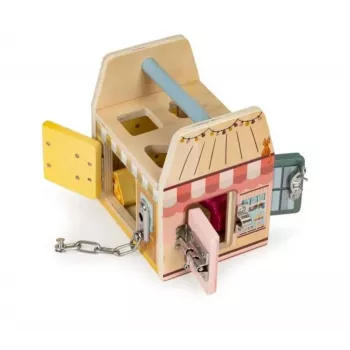 Jucărie de activitate Casă cu încuietori din lemn Gerardo's Toys pentru copii mici de la 18 luni