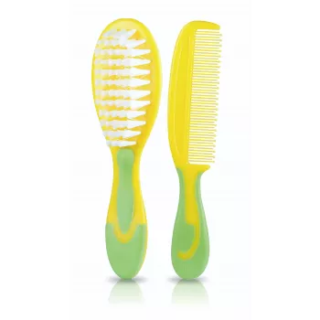 Set perie și pieptene pentru bebeluși Kidsme - peri moi, fără BPA, ergonomic, alb/gri