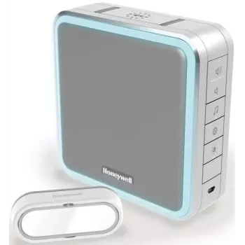 Set de sonerie fără fir Honeywell DC915SGL, rază de acțiune 200 m, 90 dB, 8 melodii, argintiu/gri