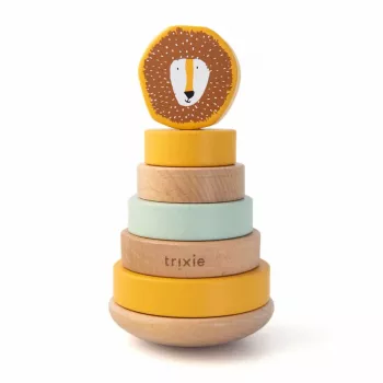 Jucărie piramidă de stivuit din lemn Trixie leu, 12 luni+