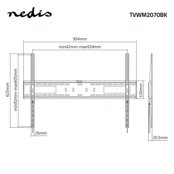 Suport TV fix de perete Nedis pentru ecrane de 60-100 inch, max. 75 kg, VESA 200x200 până la 800x400, negru