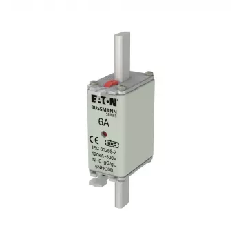 Fuzibil NH Eaton 6NHG0B cu indicator mecanic, mărime NH0, 6 A, 500 V AC, gG, pachet de 3