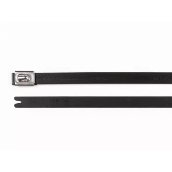 Colier de cablu din oțel inoxidabil HellermannTyton 111-00294 MBT8HFC-SS316/SP-BK, 201 mm x 7,9 mm, negru, închidere cu bilă, stabilizat UV