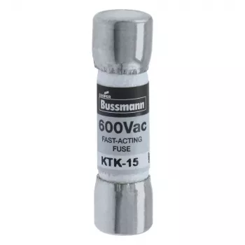 Siguranță fuzibilă cu cartuș Eaton KTK-15, 15 A, 600 V AC/DC, super rapidă, 10 mm x 38 mm, set de 10 bucăți