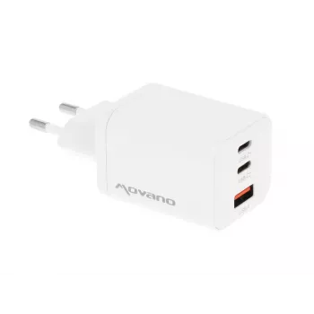 Încărcător MOVANO GaN 65W 2x USB-C PD + USB-A (alb)