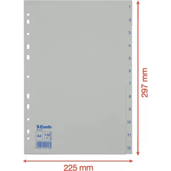 Separatoare din plastic LEITZ Esselte, numerotate 1-12, A4, alb, perforare universală, 10 seturi (100153)