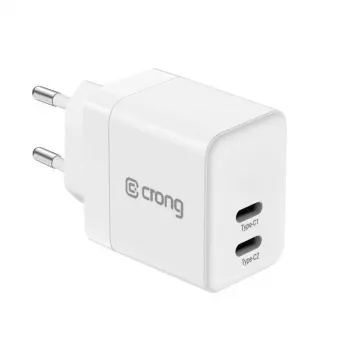 Încărcător de perete CRONG 35W dual USB-C PD 3.0 PPS GaN - alb