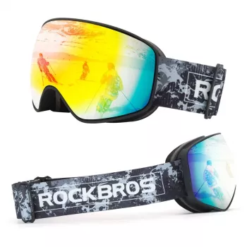 Rockbros SP284 Kids Ski Goggles Anti-Fog UV400 Grey Lens Red Mirror Black